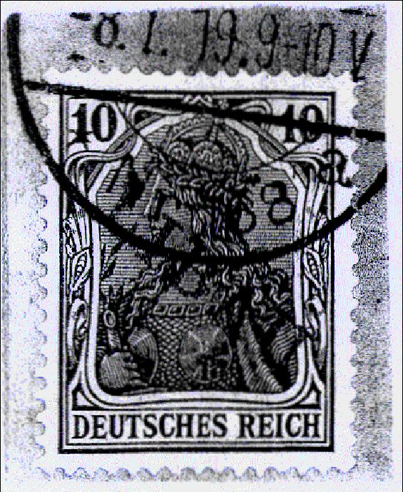 Germania-Marke 10 Pfennig mit LIBAU-Aufdruck, gestempelt