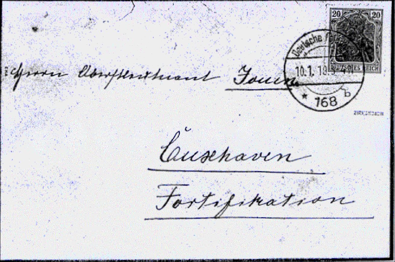 Brief vom 10. Januar 1919 nach Cuxhaven, Stempel 168b