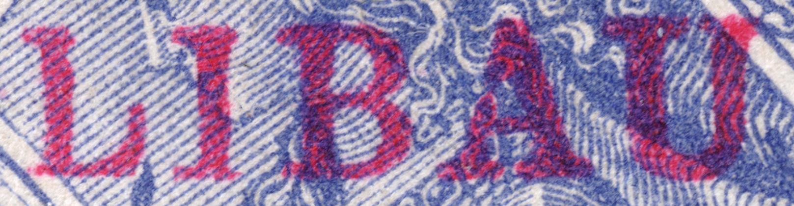LIBAU-Aufdruck Typ II in Rot auf blauer Marke